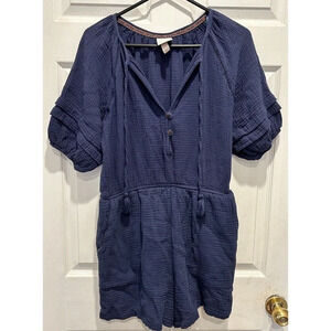 Knox Rose Navy Double Cotton‎ Gauze Short Sleeve V-Neck Tassel Romper Size Large